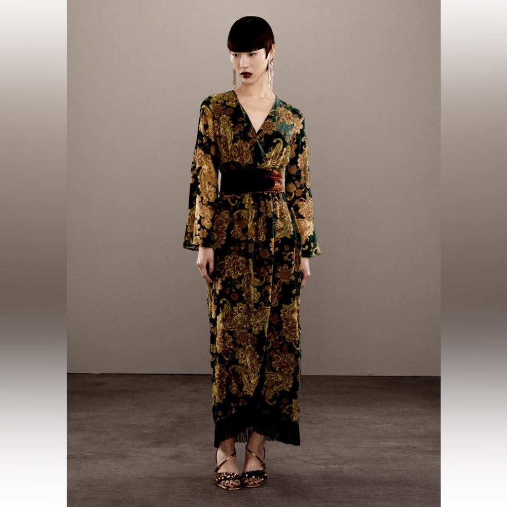 Zara midi fringed velvet dress sz S